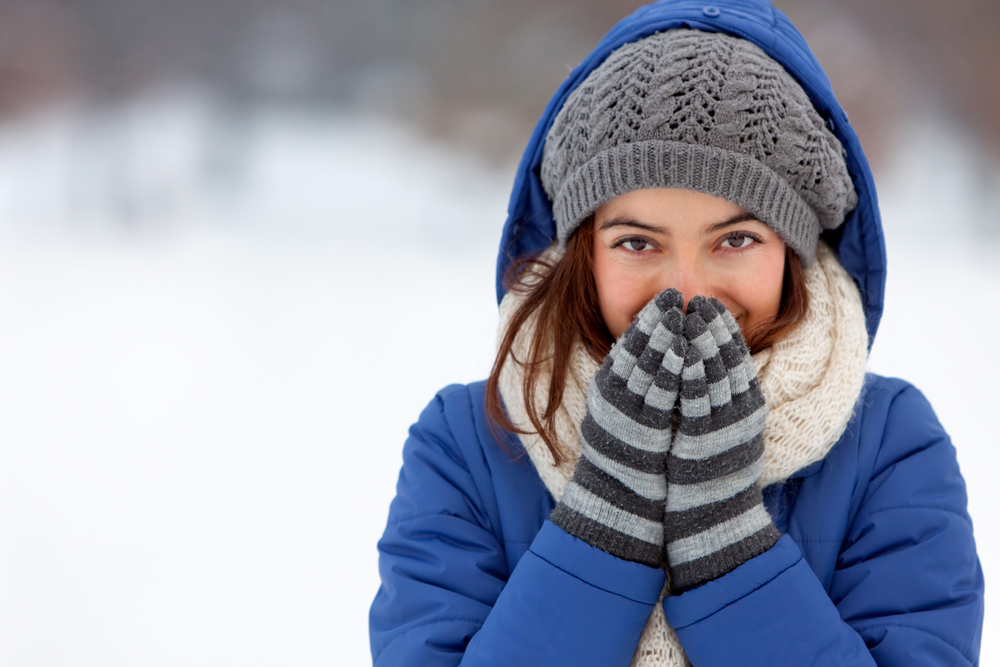 Portrait of a woman feeling cold in winter ? outdoors